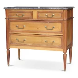 Kommode aus Mahagoni auf Eichenholz mit grauer Marmorplatte. Vier Schubladen.